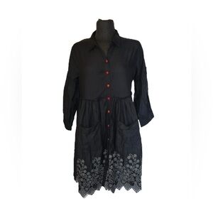 Bombay Paisley  embroidered Floral Button Down Gray  Dress Sz  Medium